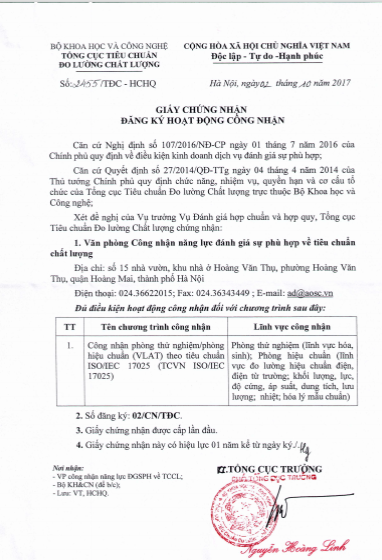 Giấy đăng ký lần 1 của AOSC